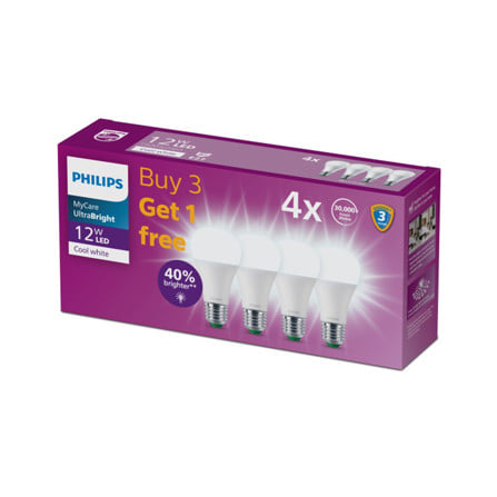 หลอด LED PHILIPS A60 ULTRA 12 วัตต์ COOL WHITE E27 (แพ็ก 4 ชิ้น)_2