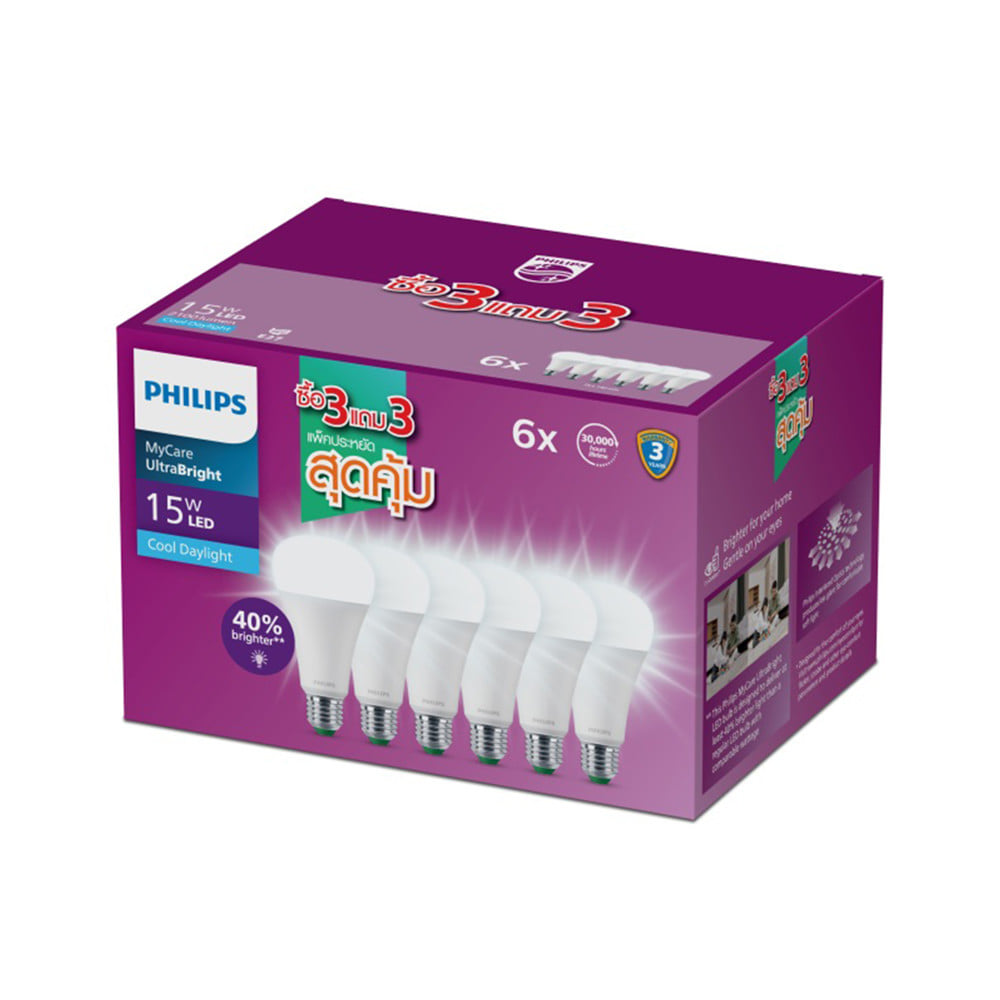 หลอด LED PHILIPS A75 ULTRA 15 วัตต์ DAYLIGHT E27 (แพ็ก 6 ชิ้น)