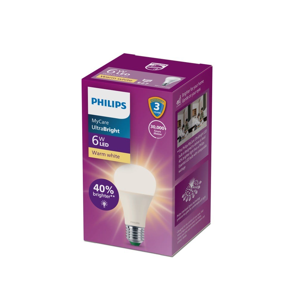 หลอด LED PHILIPS A60 ULTRA 6 วัตต์ WARM WHITE  E27
