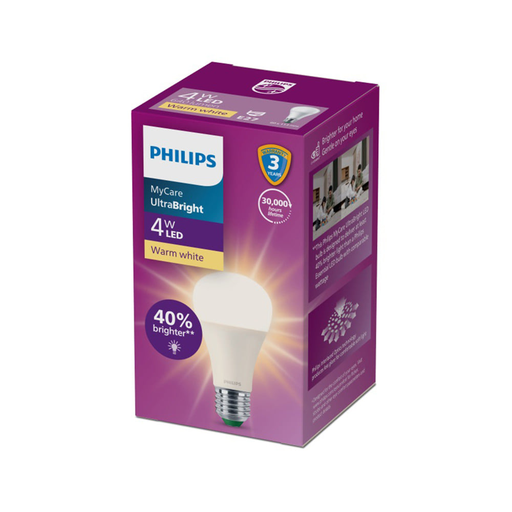 หลอด LED PHILIPS A60 ULTRA 4 วัตต์ WARM WHITE E27