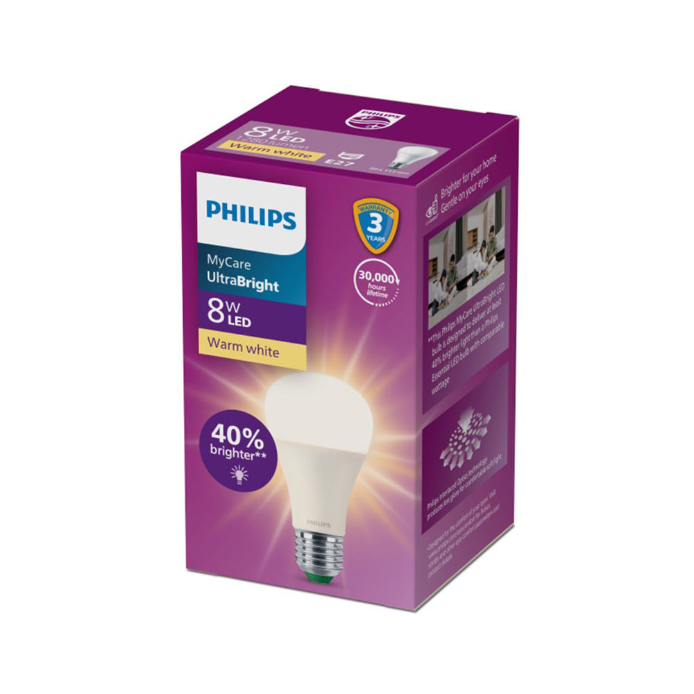 หลอด LED PHILIPS A60 ULTRA 8 วัตต์ WARM WHITE  E27