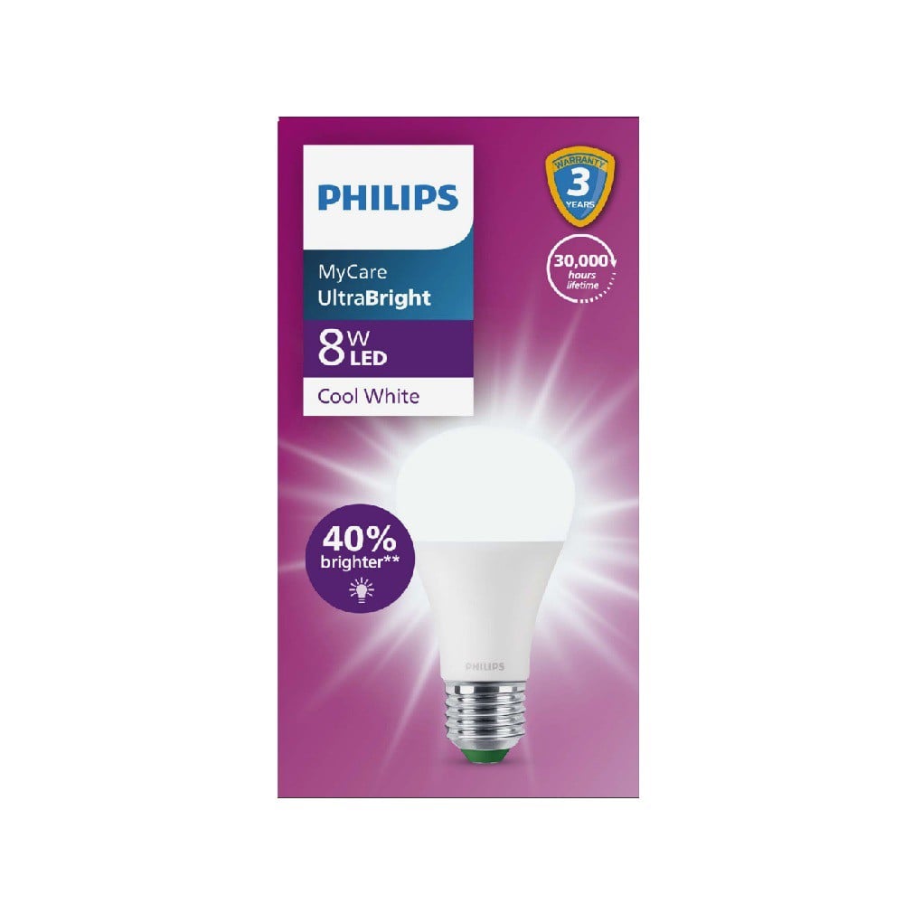 หลอด LED PHILIPS A60 ULTRA 8 วัตต์  COOL WHITE E27
