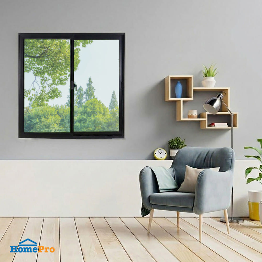 หน้าต่างบานเลื่อน อะลูมิเนียม S-S WINDOW ASIA ECO 100x100 ซม. สีดำ