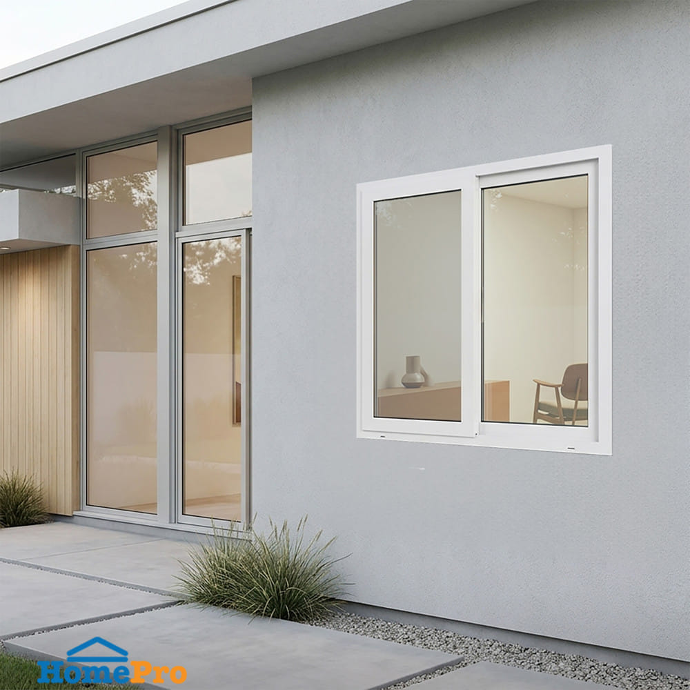 หน้าต่างบานเลื่อน UPVC S-S มุ้ง WINDOW ASIA ECO60 100x100 ซม. สีขาว