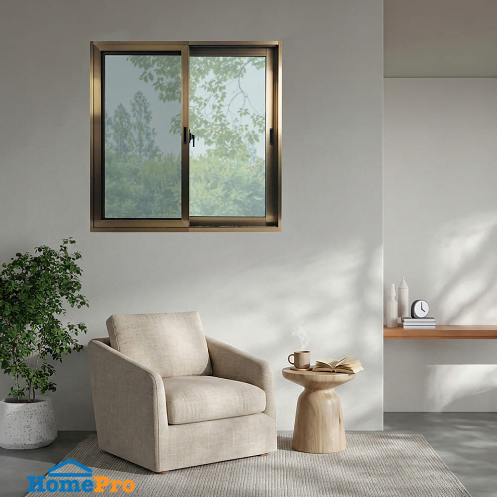 หน้าต่างบานเลื่อน อะลูมิเนียม S-S มุ้ง WINDOW ASIA ECO 100x100 ซม. สีชา
