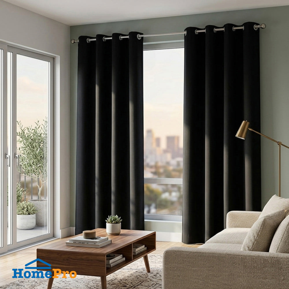 ผ้าม่าน EYELET HOME LIVING STYLE LOFT UV 130x220 ซม. สีดำ