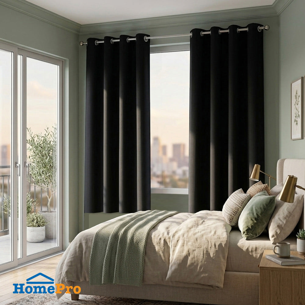 ผ้าม่าน EYELET HOME LIVING STYLE LOFT UV 130x160 ซม. สีดำ