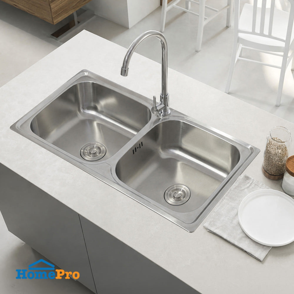 ซิงค์ฝัง 2 หลุม AXIA PP 2B100 SV สีเงิน