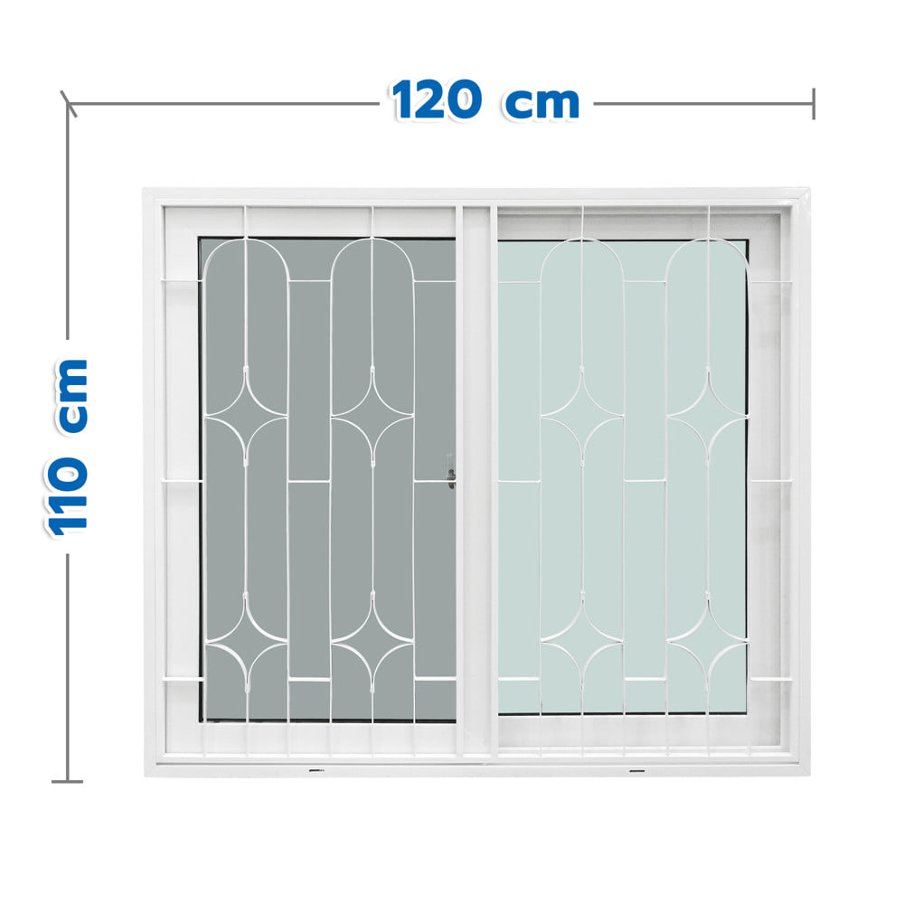 หน้าต่างบานเลื่อน UPVC S-S เหล็กดัด มุ้ง WINDOW ASIA ลายข้าวหลามตัด 120x110 ซม. สีขาว