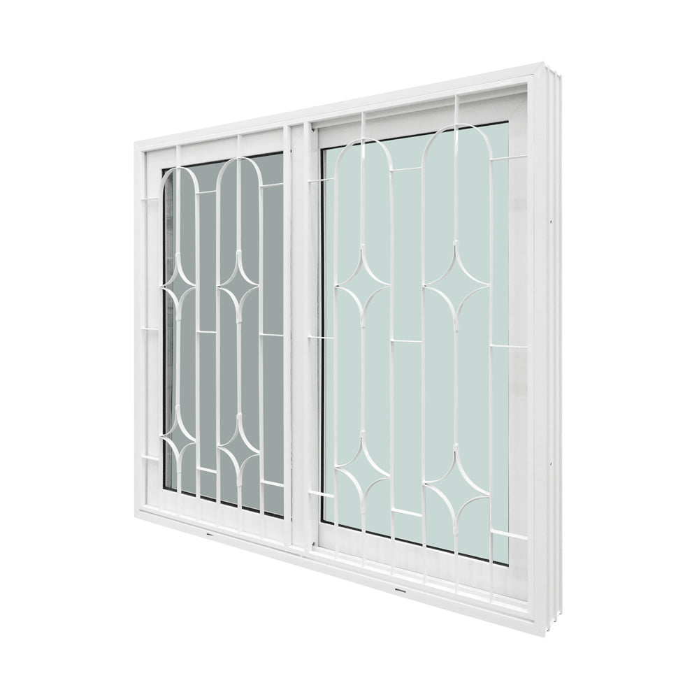 หน้าต่างบานเลื่อน UPVC S-S เหล็กดัด มุ้ง WINDOW ASIA ลายข้าวหลามตัด 120x110 ซม. สีขาว