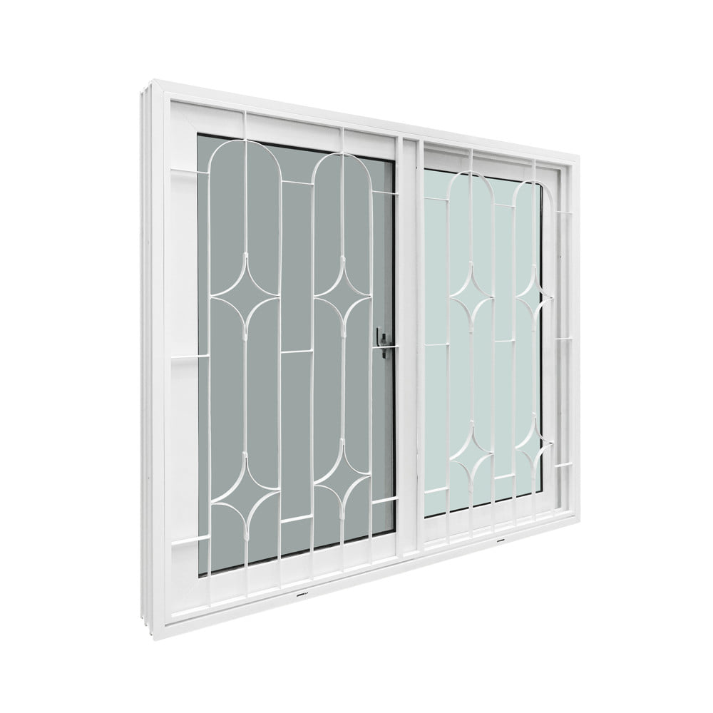 หน้าต่างบานเลื่อน UPVC S-S เหล็กดัด มุ้ง WINDOW ASIA ลายข้าวหลามตัด 120x110 ซม. สีขาว