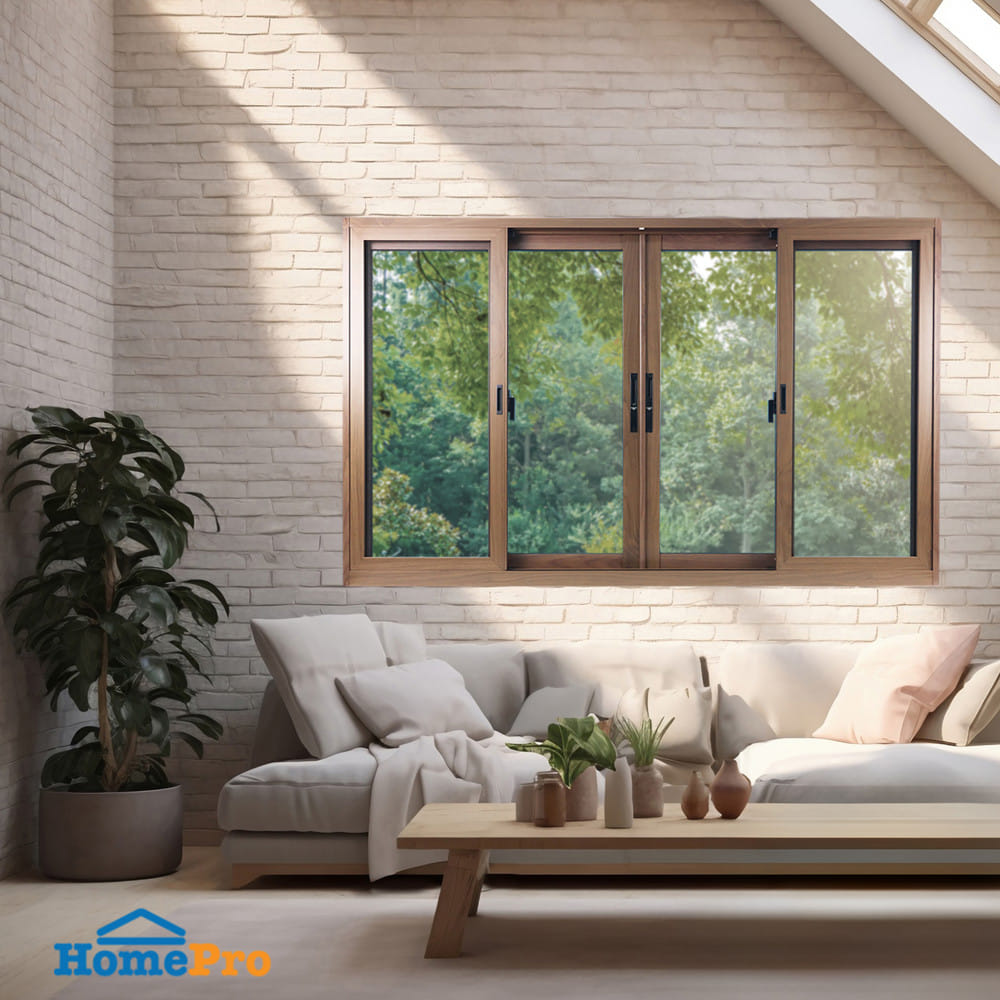 หน้าต่างบานเลื่อน อะลูมิเนียม F-S-S-F มุ้ง WINDOW ASIA 180x110 ซม. สีลายไม้