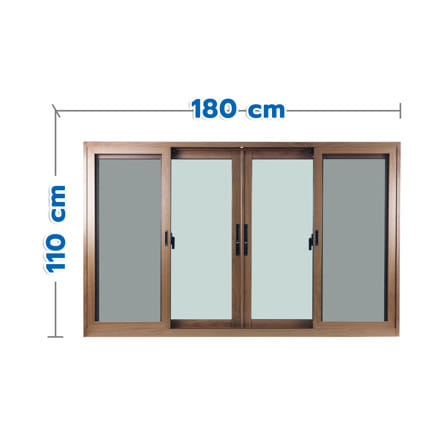 หน้าต่างบานเลื่อน อะลูมิเนียม F-S-S-F มุ้ง WINDOW ASIA 180x110 ซม. สีลายไม้_0