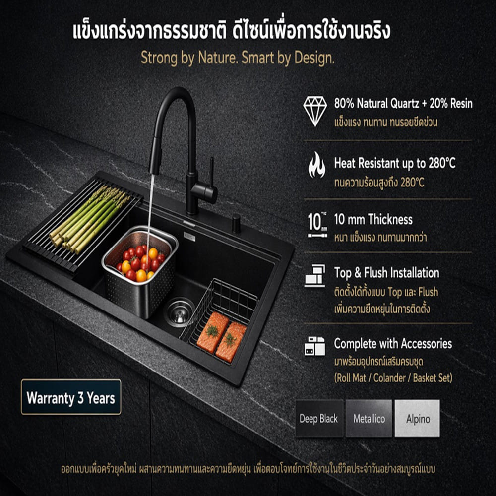 ซิงค์ฝัง 1 หลุม HAFELE STONEQ 495.39.636 สีดำ