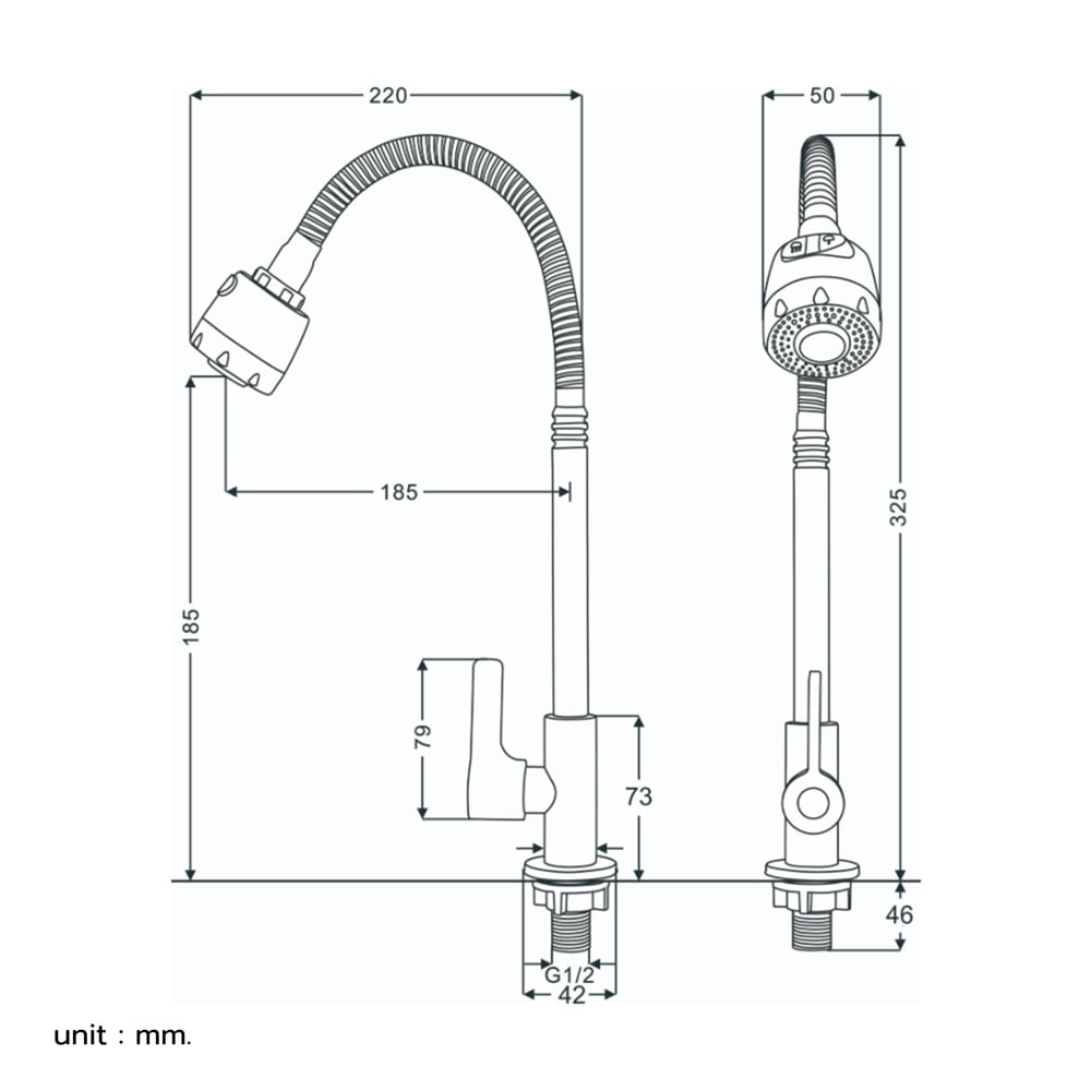 ก๊อกซิงค์เดี่ยวเคาน์เตอร์ BEN BN PC-KS-FLEX สเตนเลส