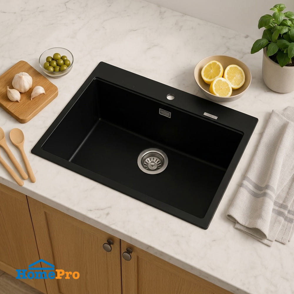 ซิงค์ฝัง 1 หลุม HAFELE STONEQ 495.39.635 สีดำ