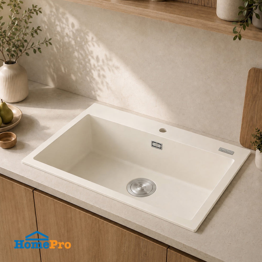 ซิงค์ฝัง 1 หลุม HAFELE STONEQ 495.39.640 สีขาว