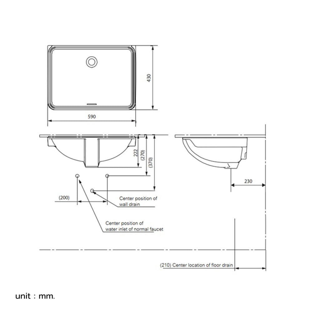 อ่างล้างหน้าฝังใต้เคาน์เตอร์ TOTO LW1576