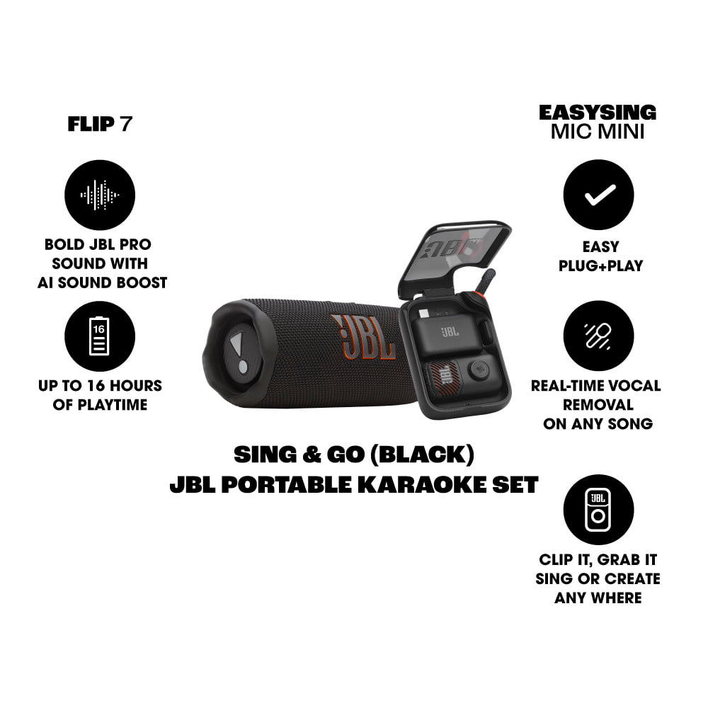 ชุดลำโพงพกพาพร้อมไมค์ JBL SING&GO สีดำ