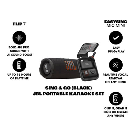 ชุดลำโพงพกพาพร้อมไมค์ JBL SING&GO สีดำ_8