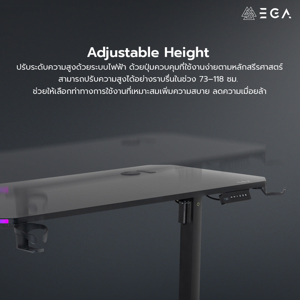 โต๊ะเกมมิ่งปรับระดับไฟฟ้า EGA TYPE GD13 120 ซม. สีดำ