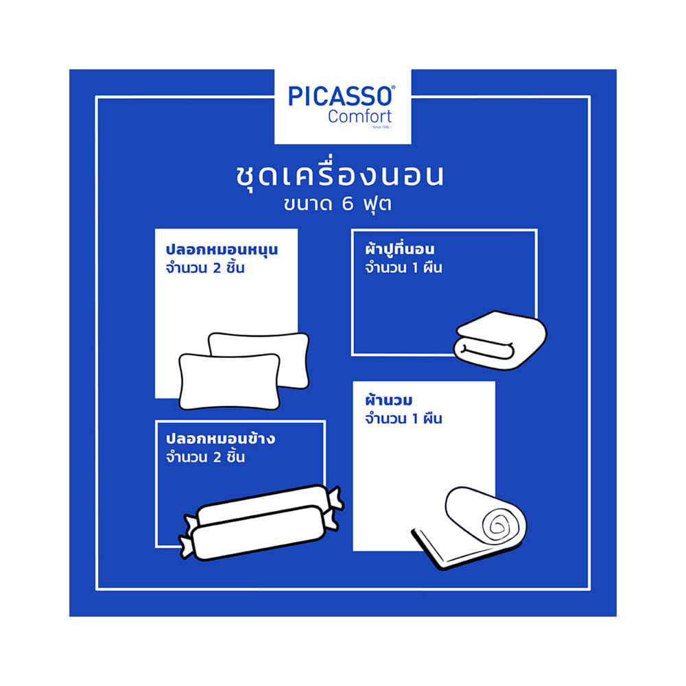 ชุดผ้าปูที่นอน 6 ฟุต (ชุด 6 ชิ้น) PICASSO BASIC สี WHITE