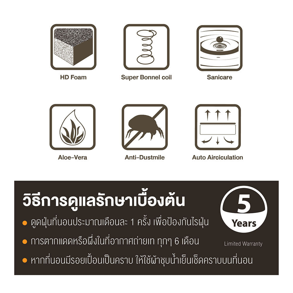 ที่นอนสปริง  3.5 ฟุต WOODFIELD W-5900 (พร้อมหมอนหนุน 1 ใบ )