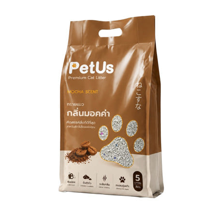 ทรายแมวเบนโทไนท์ PETUS สูตรถนอมอุ้งเท้าแมว กลิ่นมอคค่า 5 ลิตร_0