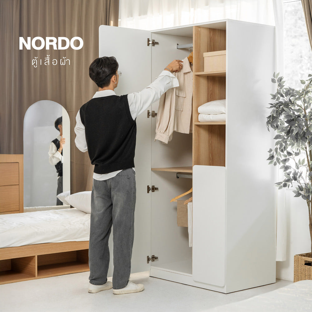 ตู้เสื้อผ้า 2 บานเปิด KONCEPT NORDO 19242313 85 ซม. สีลินด์เบิร์ก/ขาว
