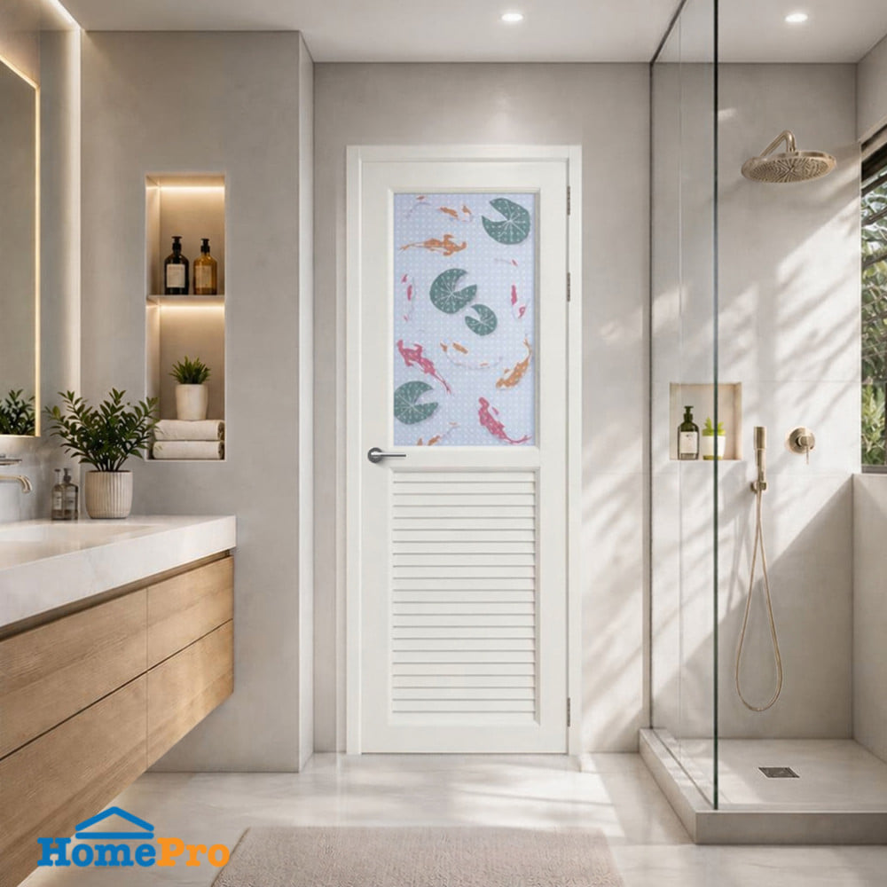 ประตูห้องน้ำ UPVC ไม่เจาะลูกบิด AZLE AZ111 KOI FISH 70x200 ซม. สีขาว
