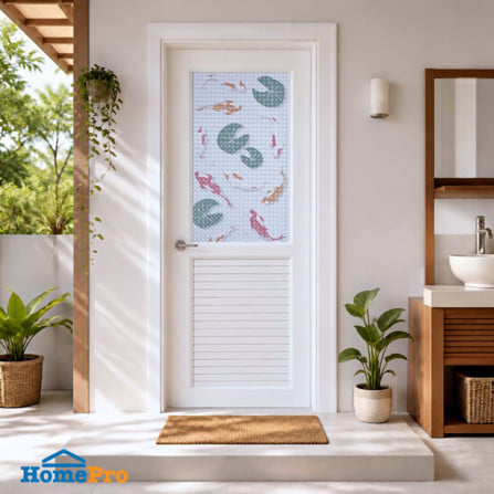 ประตูห้องน้ำ UPVC ไม่เจาะลูกบิด AZLE AZ111 KOI FISH 70x200 ซม. สีขาว_2