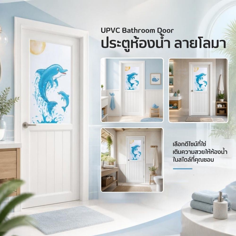 ประตูห้องน้ำ UPVC ไม่เจาะลูกบิด AZLE โลมา (บานทึบ) 70x200 ซม. สีขาว