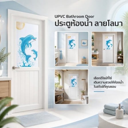 ประตูห้องน้ำ UPVC ไม่เจาะลูกบิด AZLE โลมา (บานทึบ) 70x200 ซม. สีขาว_3
