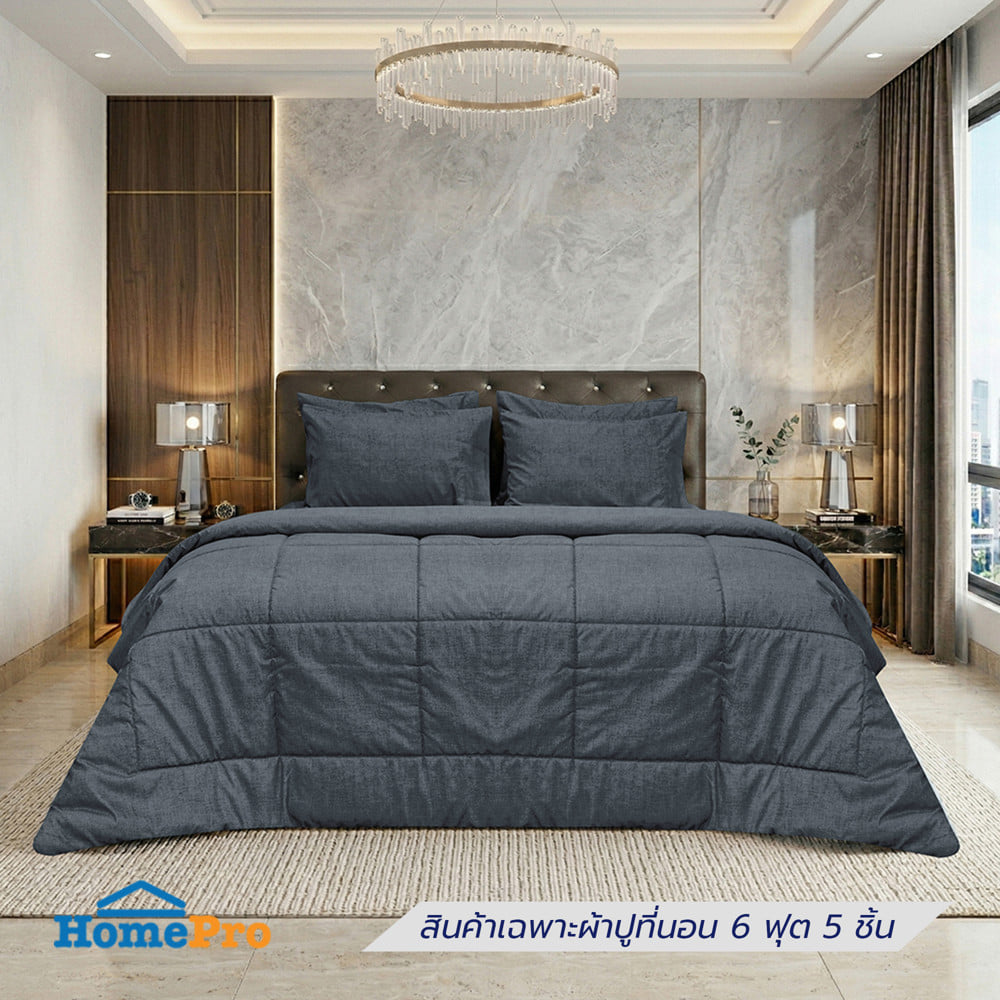 ชุดผ้าปูที่นอน 6 ฟุต (ชุด 5 ชิ้น) PICASSO CLASSIC สี GREY