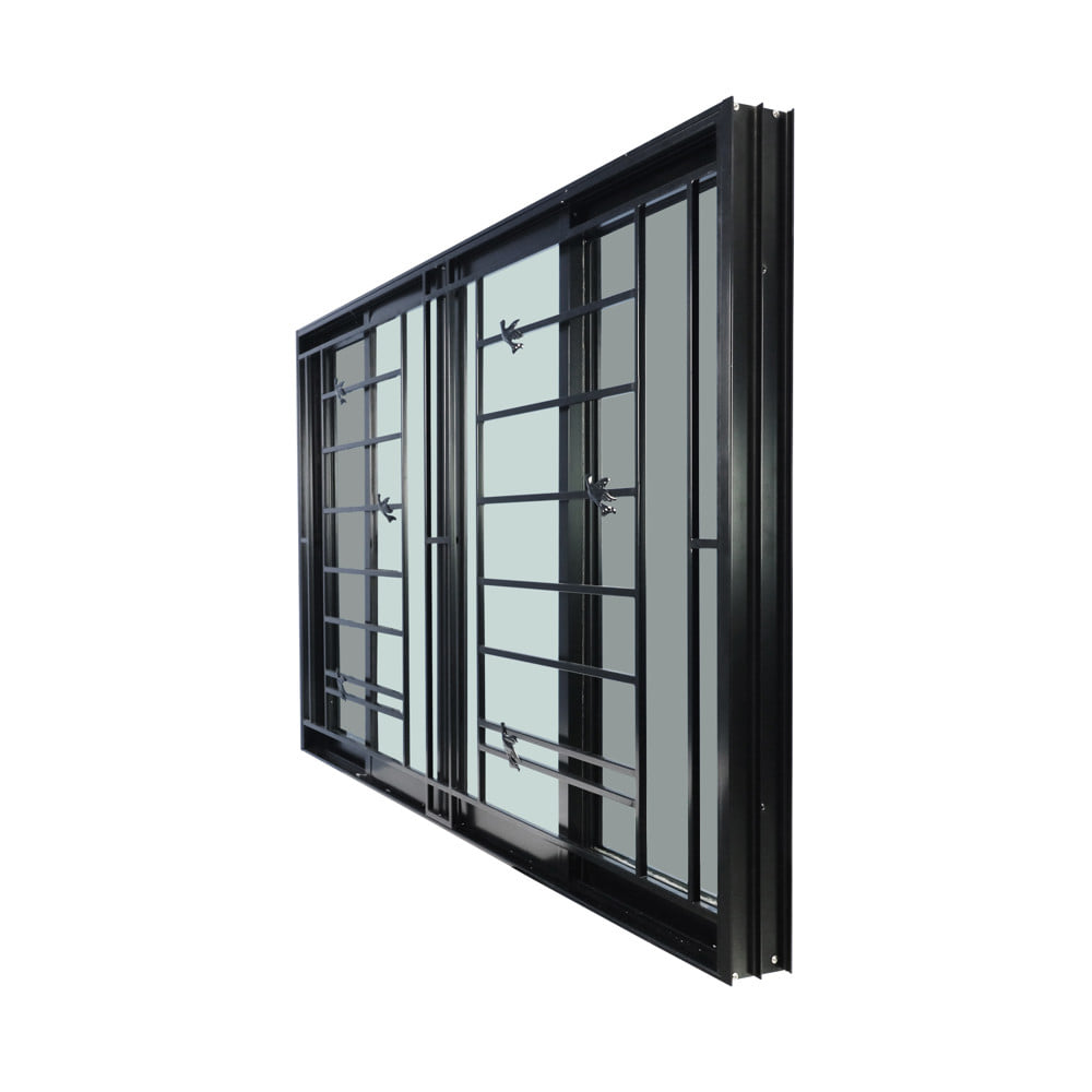 หน้าต่างบานเลื่อน อะลูมิเนียม F-S-S-F มุ้ง เหล็กดัด WINDOW ASIA ลายนก 180x110 ซม. สีดำ