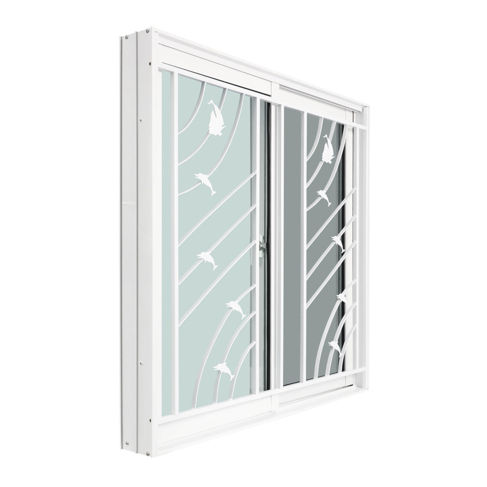 หน้าต่างบานเลื่อน อะลูมิเนียม S-S มุ้ง เหล็กดัด WINDOW ASIA ลายทะเล 120x110 ซม. สีขาว
