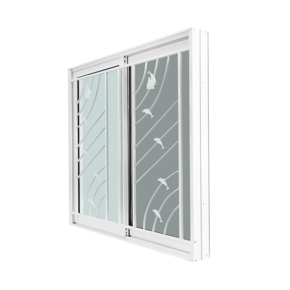 หน้าต่างบานเลื่อน อะลูมิเนียม S-S มุ้ง เหล็กดัด WINDOW ASIA ลายทะเล 120x110 ซม. สีขาว