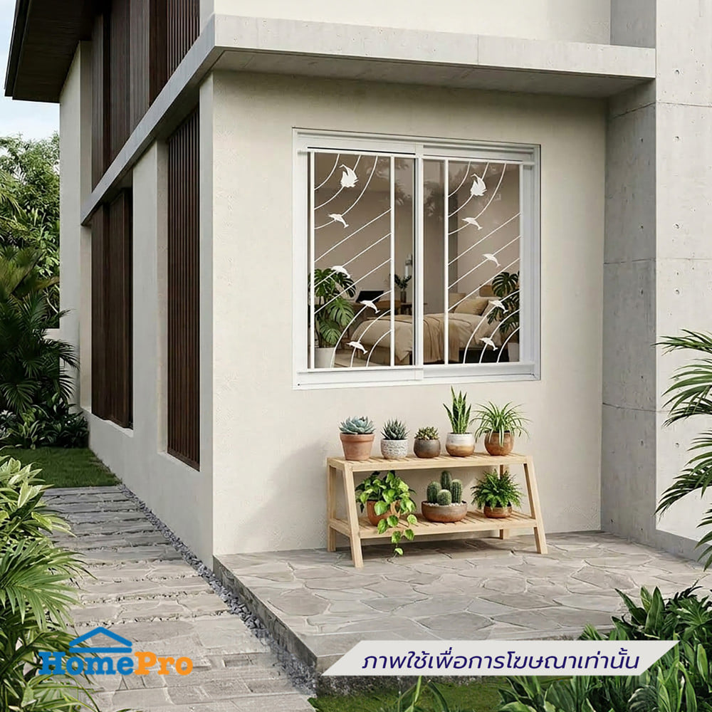 หน้าต่างบานเลื่อน อะลูมิเนียม S-S มุ้ง เหล็กดัด WINDOW ASIA ลายทะเล 120x110 ซม. สีขาว