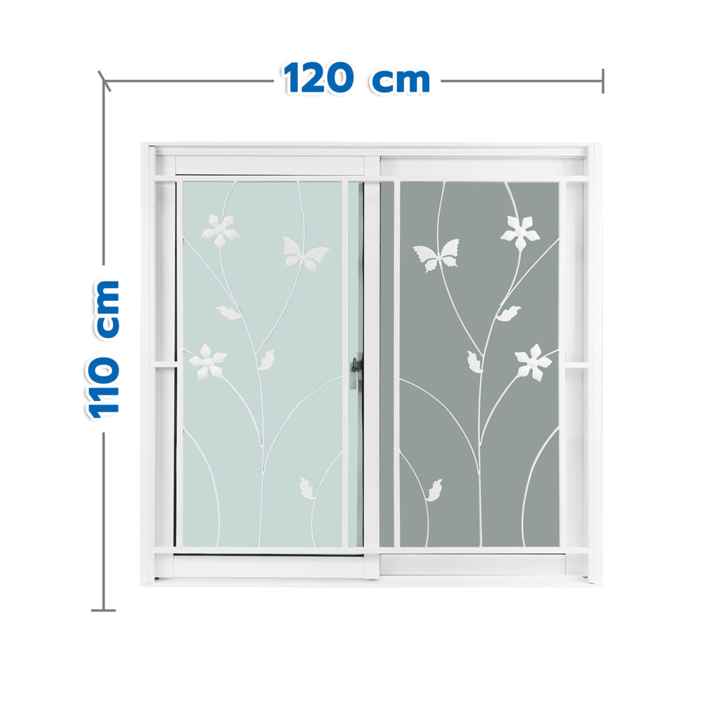 หน้าต่างบานเลื่อน อะลูมิเนียม S-S มุ้ง เหล็กดัด WINDOW ASIA ลายผีเสื้อ 120x110 ซม. สีขาว