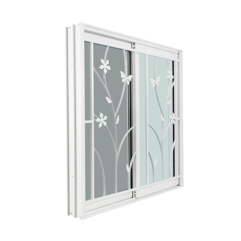 หน้าต่างบานเลื่อน อะลูมิเนียม S-S มุ้ง เหล็กดัด WINDOW ASIA ลายผีเสื้อ 120x110 ซม. สีขาว