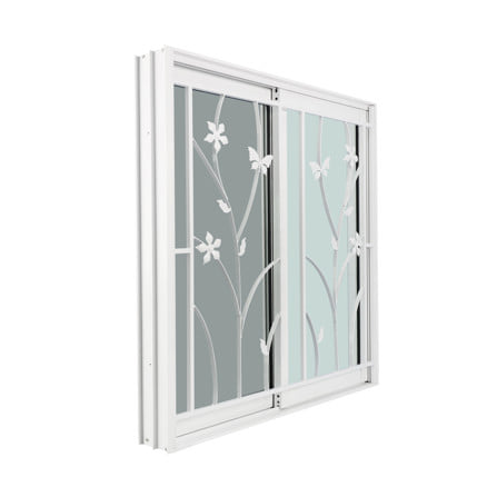 หน้าต่างบานเลื่อน อะลูมิเนียม S-S มุ้ง เหล็กดัด WINDOW ASIA ลายผีเสื้อ 120x110 ซม. สีขาว_1