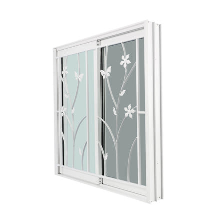 หน้าต่างบานเลื่อน อะลูมิเนียม S-S มุ้ง เหล็กดัด WINDOW ASIA ลายผีเสื้อ 120x110 ซม. สีขาว_2