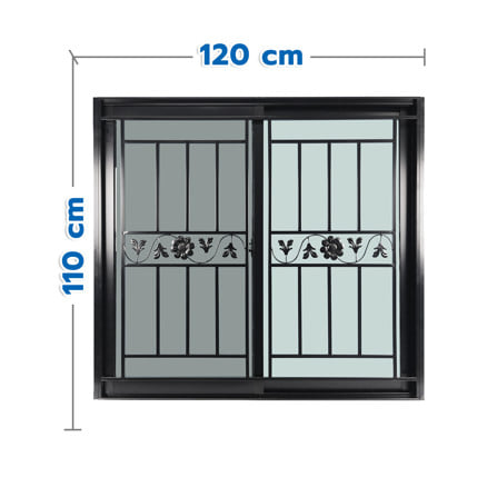 หน้าต่างบานเลื่อน อะลูมิเนียม S-S มุ้ง เหล็กดัด WINDOW ASIA ลายทานตะวัน 120x110 ซม. สีดำ_0