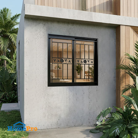 หน้าต่างบานเลื่อน อะลูมิเนียม S-S มุ้ง เหล็กดัด WINDOW ASIA ลายทานตะวัน 120x110 ซม. สีดำ_4