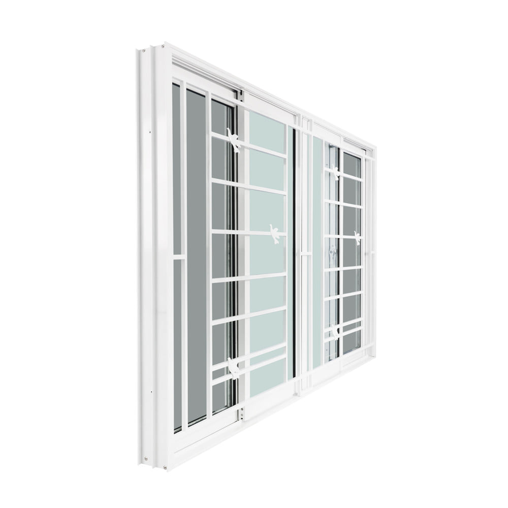 หน้าต่างบานเลื่อน อะลูมิเนียม F-S-S-F มุ้ง เหล็กดัด WINDOW ASIA ลายนก 180x110 ซม. สีขาว