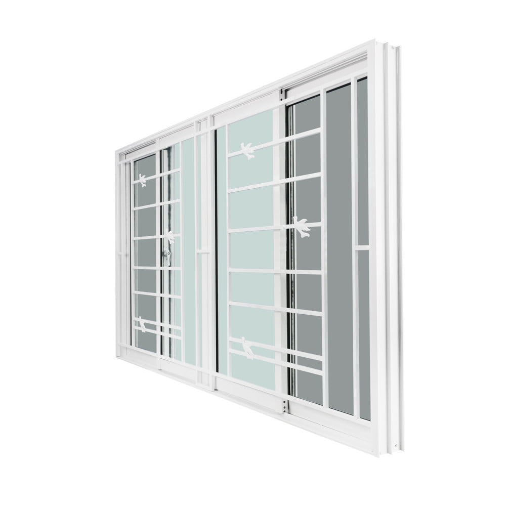 หน้าต่างบานเลื่อน อะลูมิเนียม F-S-S-F มุ้ง เหล็กดัด WINDOW ASIA ลายนก 180x110 ซม. สีขาว