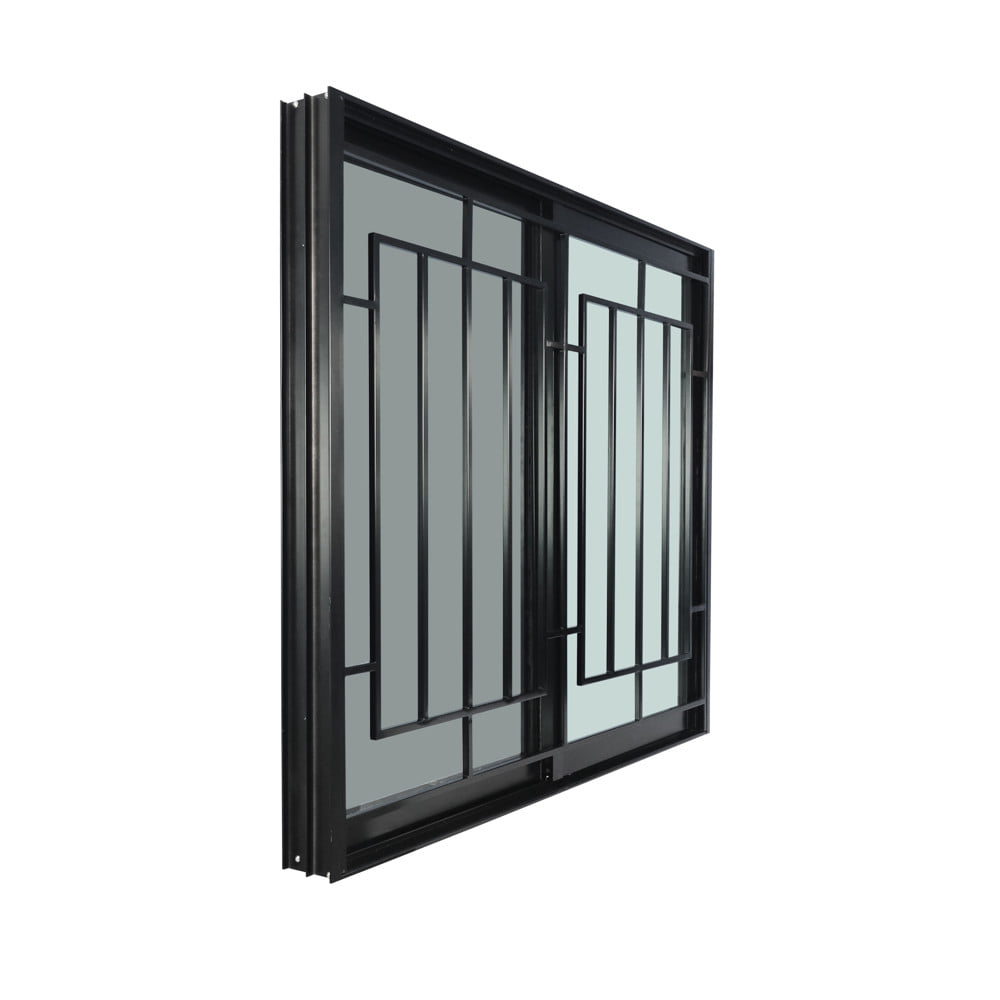 หน้าต่างบานเลื่อน อะลูมิเนียม S-S มุ้ง เหล็กดัด WINDOW ASIA ลายโมเดิร์น 120x110 ซม. สีดำ