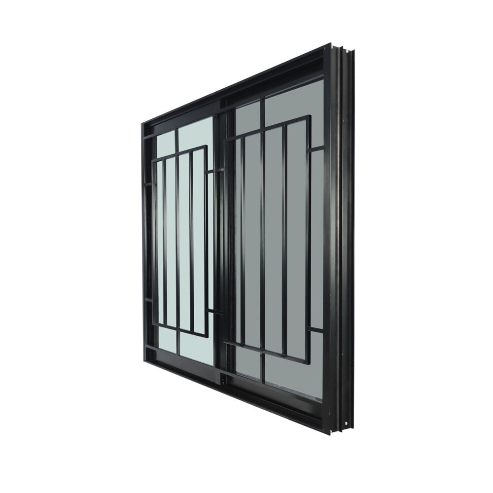หน้าต่างบานเลื่อน อะลูมิเนียม S-S มุ้ง เหล็กดัด WINDOW ASIA ลายโมเดิร์น 120x110 ซม. สีดำ