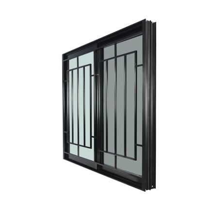 หน้าต่างบานเลื่อน อะลูมิเนียม S-S มุ้ง เหล็กดัด WINDOW ASIA ลายโมเดิร์น 120x110 ซม. สีดำ_2