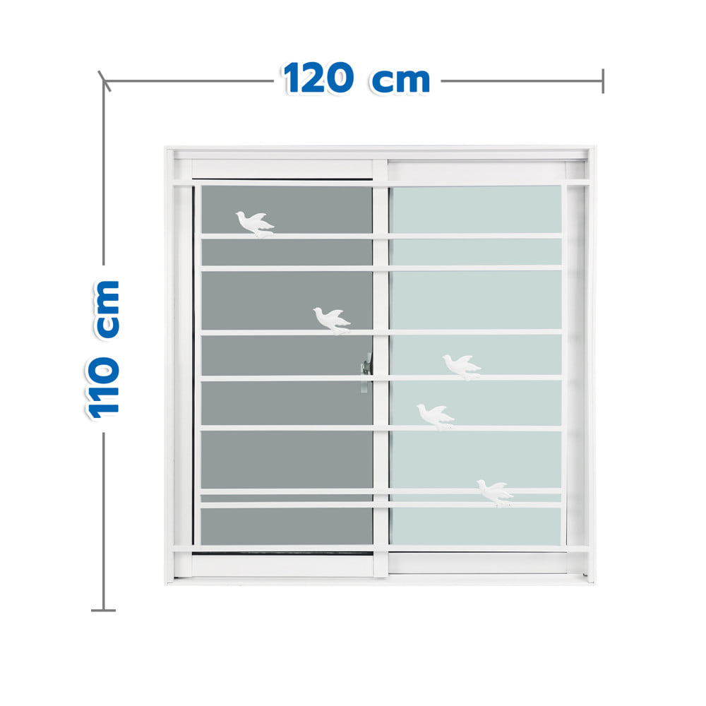 หน้าต่างบานเลื่อน อะลูมิเนียม S-S มุ้ง เหล็กดัด WINDOW ASIA ลายนก 120x110 ซม. สีขาว